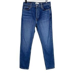 Re/Done Originals High Rise Ankle Crop Jeans in Mid 70s Wash Button Fly Size 30
